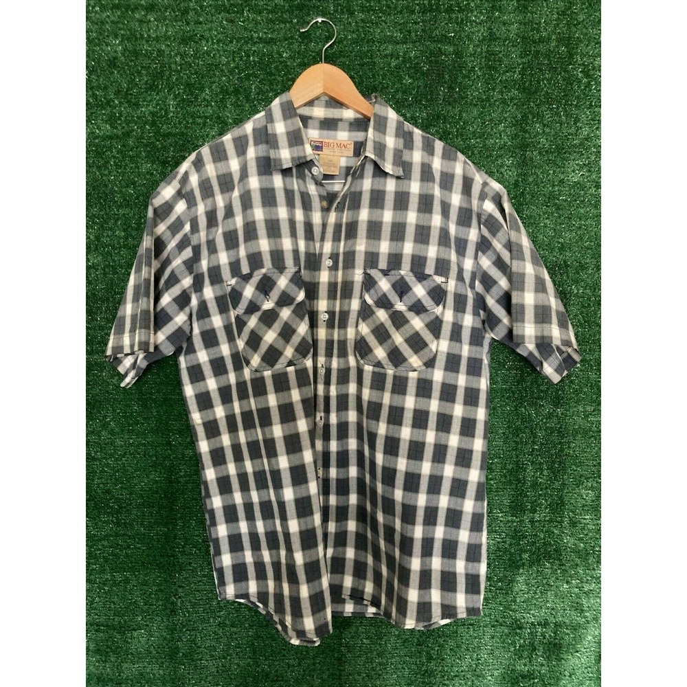 Big Mac Men's Checkered Button Down Short Sleeve Work wear Shirt Sz L